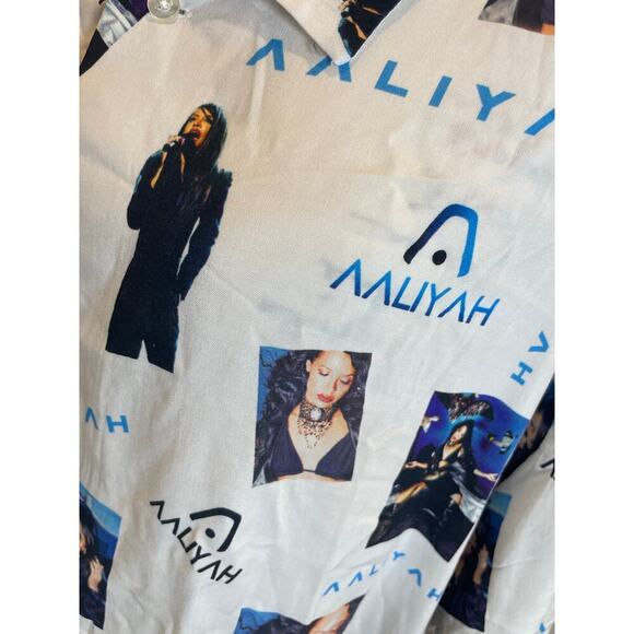 AALIAH BUTTON DOWN SHIRT SZ XXL PRINCESS OF R&B HIP HOP AALIAH PRINT ALL OVER - Picture 9 of 16